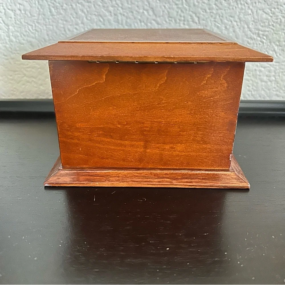 Vintage Thomas Kinkabe wooden jewelry box green velvet interior 6”x6x4” 2 tiers